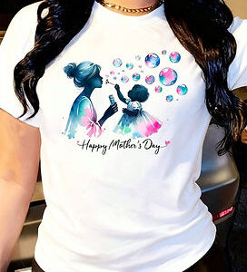 Mother & Child Bubbles Graphic Casual Crew Neck Tee