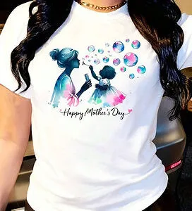 Mother & Child Bubbles Graphic Casual Crew Neck Tee