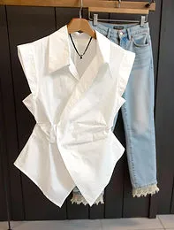 INAWLY Solid Color Sleeveless Summer Blouse