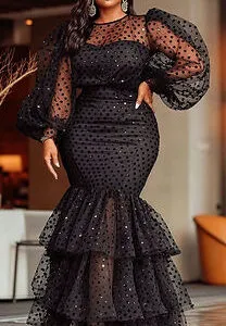 Temperament Bubble Flocking Polka Dot Maxi Dress