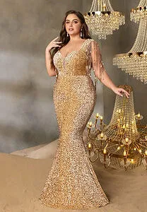 Faeriesty Plus Size Sequin Tassel Party Dress