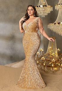 Faeriesty Plus Size Sequin Tassel Party Dress