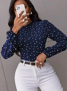 Clasi Confetti Heart Print Bishop Sleeve Frilled Neck Blouse