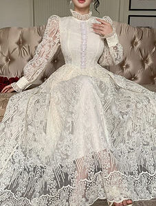DAZY High Collar Lace Waist-Cinched Voluminous Ball Gown
