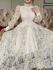 DAZY High Collar Lace Waist-Cinched Voluminous Ball Gown