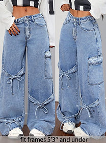 Women's Bow Detail Low Rise Baggy Straight Leg Jeans