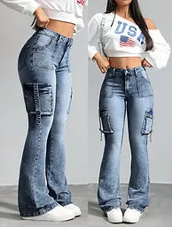 Women's Low Rise Skinny Stretch Flared Y2K Jeans