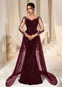 Applique Mesh Sequin Mermaid Dress