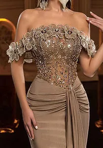 Glamrae Beaded Sequin Floral Off-Shoulder Mermaid Swimsuit Dress