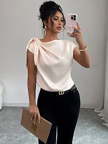 Rafferiza Satin Twist Lapel Elegant Blouse