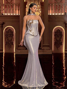 Glamrae Bandeau Mermaid Gown With 3D Metal Decor