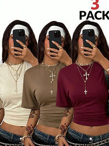 Coolane Y2K Stretchy Ruched Crop Tees 3-Pack