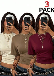 Coolane Y2K Stretchy Ruched Crop Tees 3-Pack