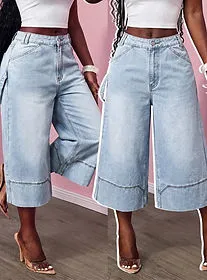 Slaydiva High Waist Wide Leg Cropped Jeans