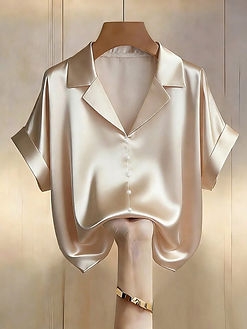 Franclia Champagne Satin Pearl Button Short Sleeve Blouse