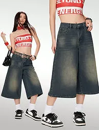 K-Vae Casual Loose Fit 3/4 Wide Leg Jeans