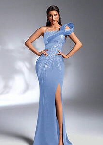 IBTRLY Beaded Sequin Applique Slit Evening Gown