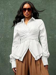 Vixey Wrap Around Cinched Waist Double Peplum Office Shirt