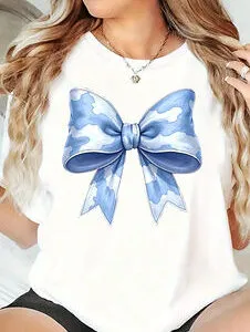 Elegant Blue & White Bow Tie Print Unisex Tee