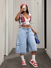 Slaydiva Casual Cargo Loose Fit Capri Jeans