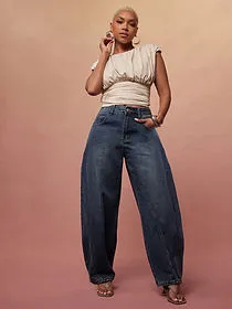 Vixey High Waist Asymmetrical Barrel Leg Jeans