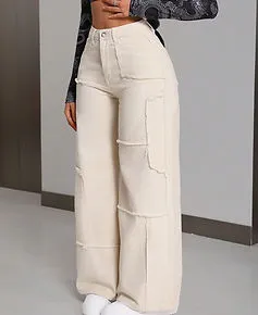 Women's Loose Fit Fleece Patchwork Denim Pants
