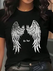 Angel Wings Graphic Print Casual Cotton Tee