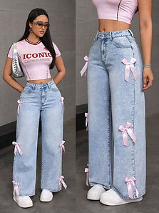 Local Women's Bow Detail Loose Straight Leg Jeans
