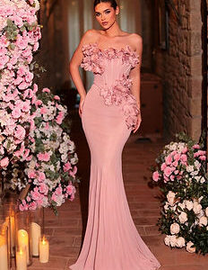 Glamrae 3D Floral Cold-Shoulder Mermaid Gown