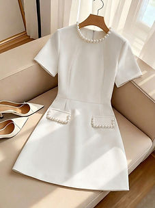 Franclia Pearl Decor Round Neck Mini Dress