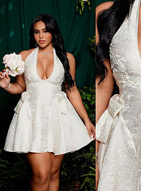 Roveilla Plus Size V-Neck Bow Tie Elegant Dress