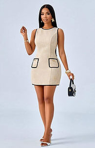 SOLERSUN Elegant Tweed Contrast Color Vest Dress