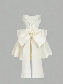 Satin Bandeau Bow Back Off-Shoulder Mini Dress