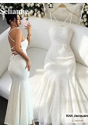 Selianne White Lace Criss-Cross Fishtail Maxi Dress