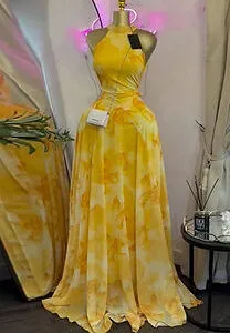 Printed Semi-High Neck Sleeveless A-Line Maxi Dress