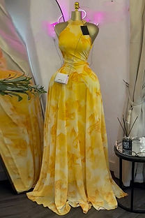 Printed Semi-High Neck Sleeveless A-Line Maxi Dress