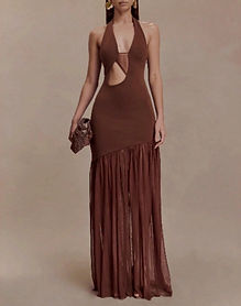 Mesh Pleated Backless Slim-Fit Sexy Dress
