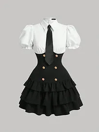 Vintage Sweetheart Collar Schoolgirl Ruffle Mini Dress