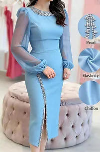 Dreamy Blue Pearl Splice Dress — Luxe Trend Boutique