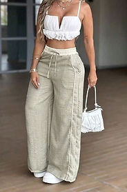 Y2K Light Gray-Green High Waist Wide Leg Drawstring Pants