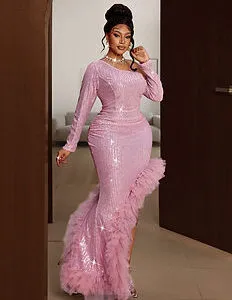 Maweii Plus Size Sequin Asymmetrical Shoulder Dress