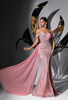 Pink Sequin Beaded Off-Shoulder Fishtail Evening Gown — Luxe Trend Boutique