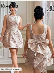 Roveilla Plus Size Bowknot Ruffle A-Line Party Dress