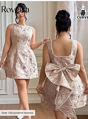 Roveilla Plus Size Bowknot Ruffle A-Line Party Dress