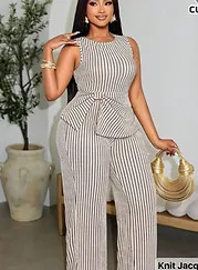 SOLERSUN Plus Size Striped Two-Piece Set