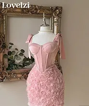 Lovelzi Pink Knit 3D Floral Tube Top Mini Dress