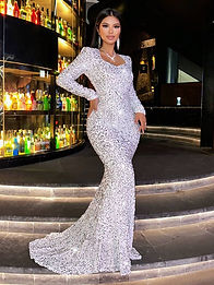 CHOSMO Sequin Long Sleeve Mermaid Gown