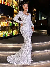 CHOSMO Sequin Long Sleeve Mermaid Gown