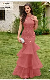 MIUSOL Sequin Floral Lace Layered Hem Maxi Gown