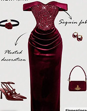 Sequin Embroidered Velvet Off-Shoulder Dress